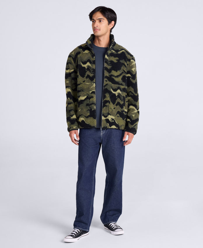 Hennie Mens Printed Borg Jacket - Dark Green
