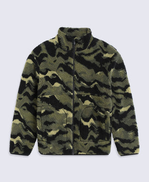 Hennie Mens Printed Borg Jacket - Dark Green
