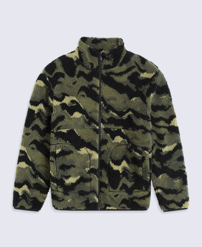 Hennie Mens Printed Borg Jacket - Dark Green