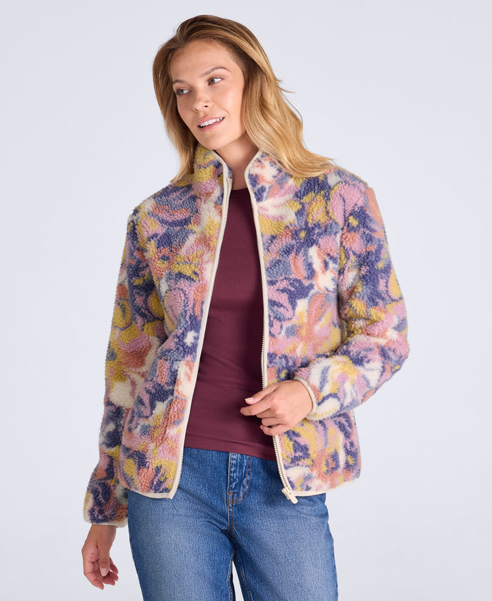 Hennie Womens Printed Borg Jacket - Pale Pink