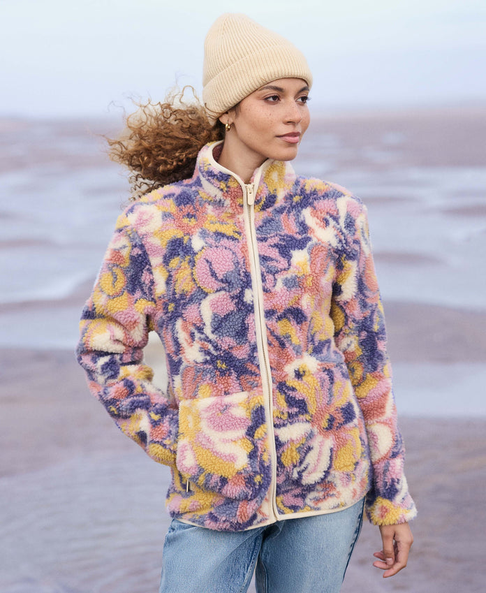 Hennie Womens Printed Borg Jacket - Pale Pink