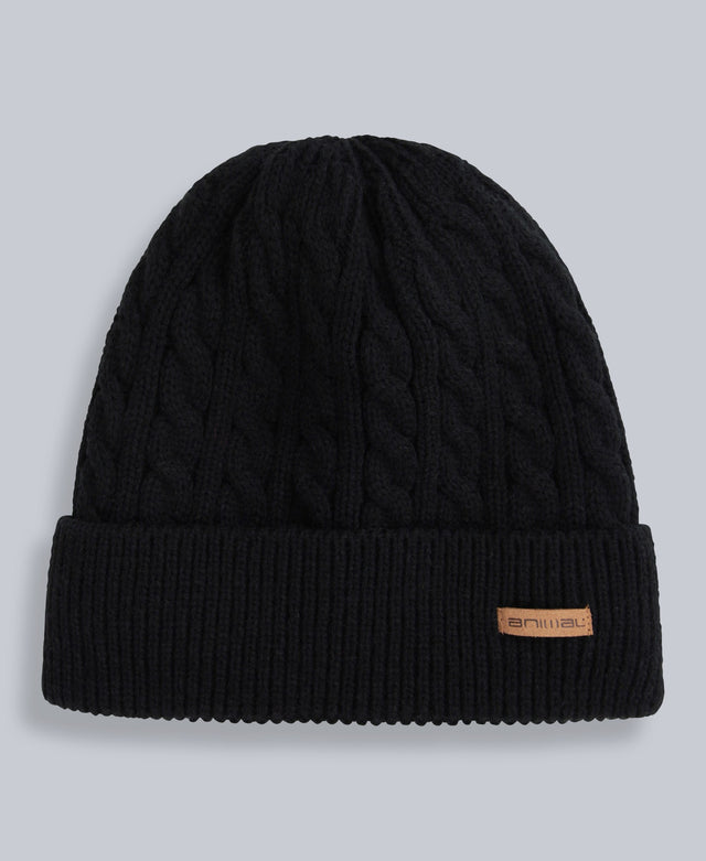 Drew Fur Lined Cable Beanie - Black