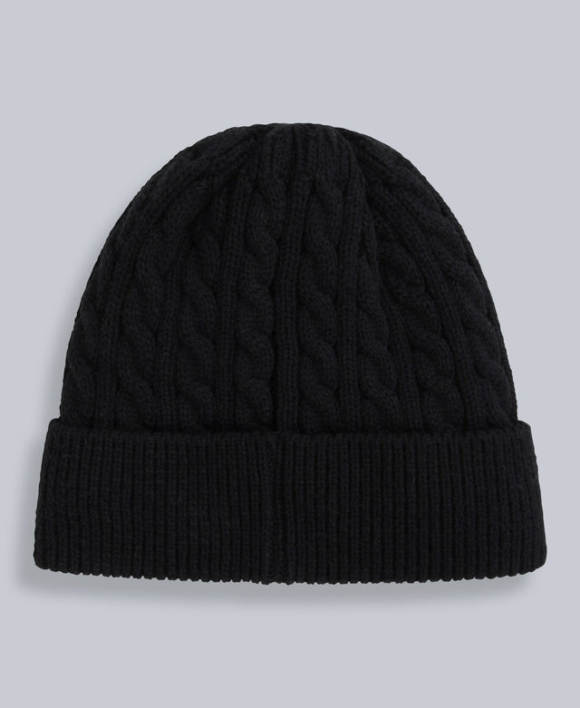 Drew Fur Lined Cable Beanie - Black