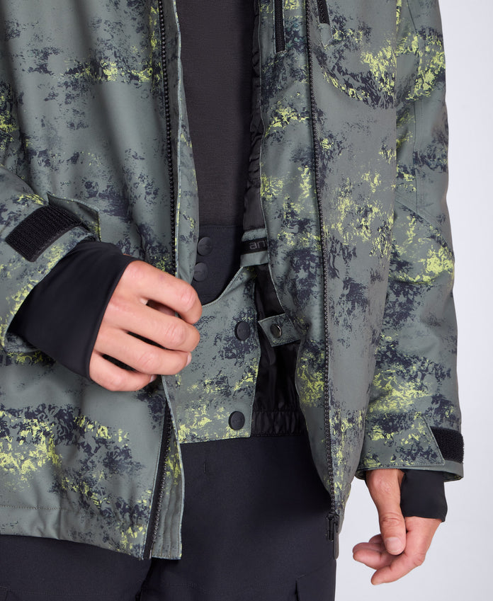 Laxx Mens Waterproof Printed Snow Jacket - Khaki