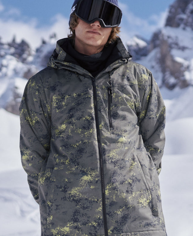 Laxx Mens Waterproof Printed Snow Jacket - Khaki