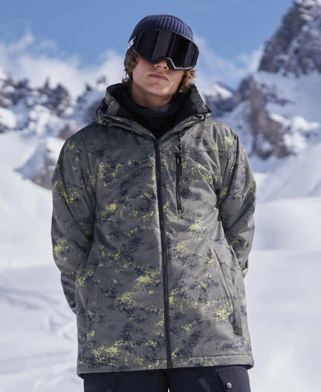 Laxx Mens Waterproof Printed Snow Jacket - Khaki