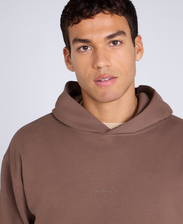 Icon Mens Drop Shoulder Hoodie - Brown