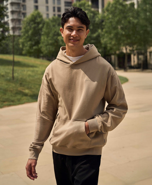 Icon Mens Drop Shoulder Hoodie - Light Beige