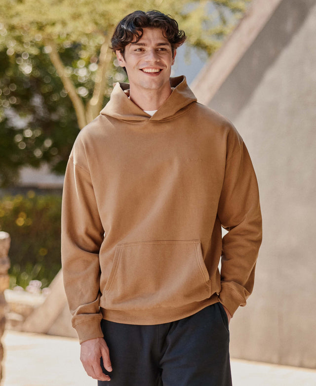 Icon Mens Drop Shoulder Hoodie - Tan