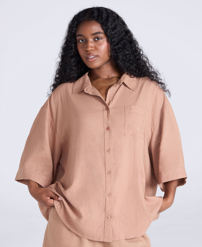 Nova Womens Linen Shirt - Brown