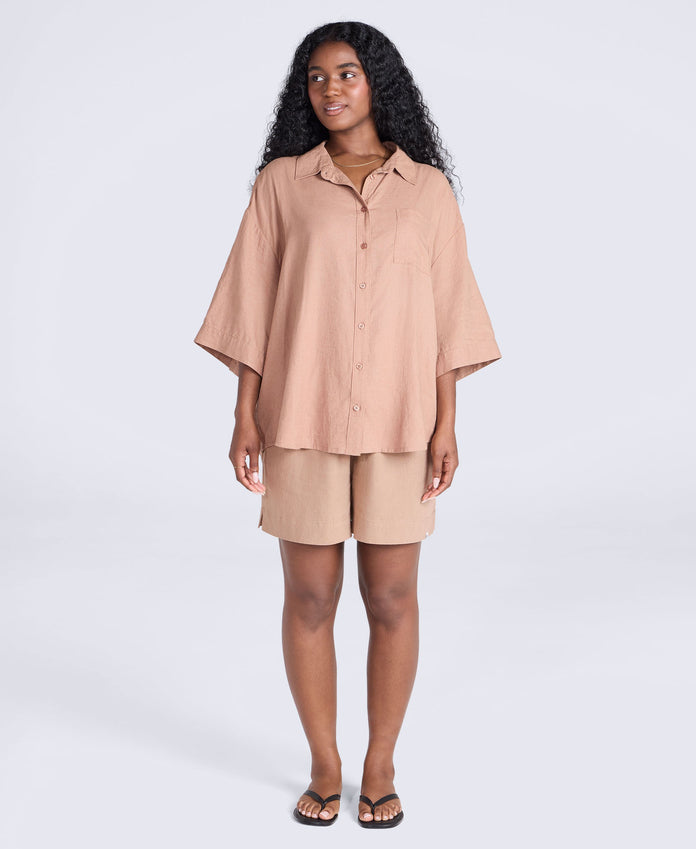 Nova Womens Linen Shirt - Brown