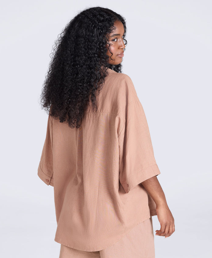 Nova Womens Linen Shirt - Brown