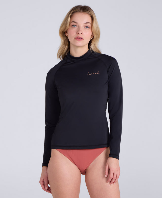 Lillie Womens Long Sleeve Rash Vest - Jet Black