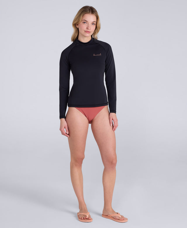 Lillie Womens Long Sleeve Rash Vest - Jet Black
