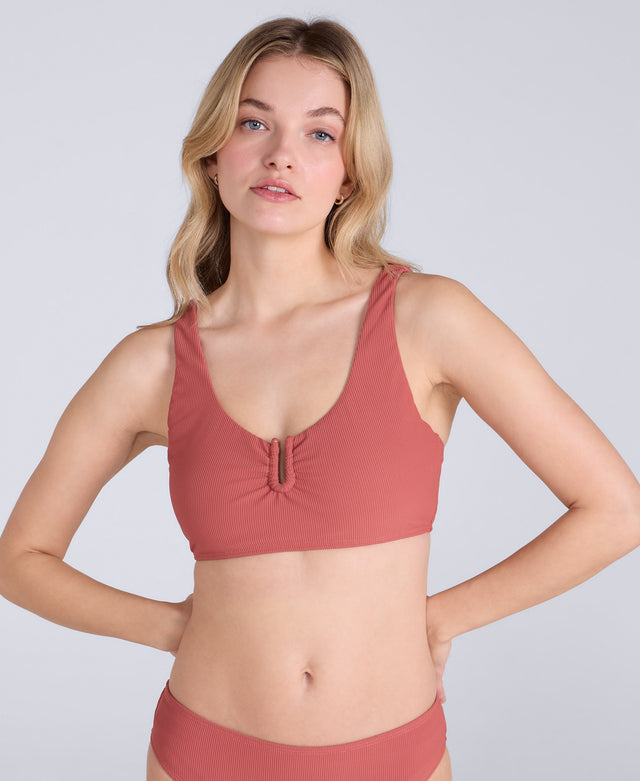 Florence Womens Ribbed Bikini Top - Burgundy