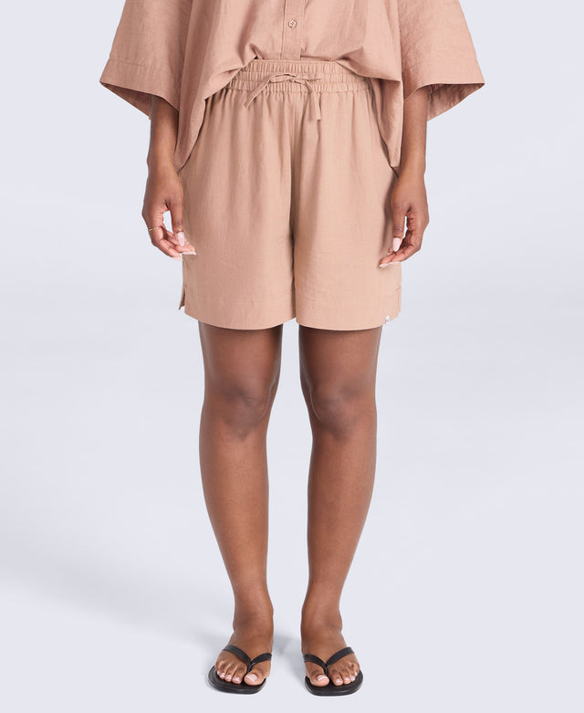Nova Womens Linen Shorts - Brown