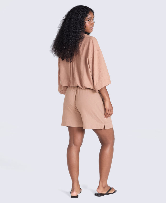 Nova Womens Linen Shorts - Brown