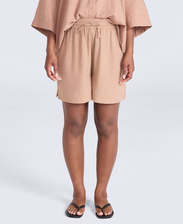 Nova Womens Linen Shorts - Brown