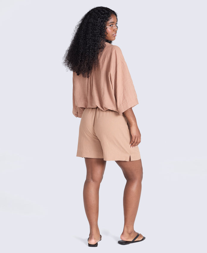 Nova Womens Linen Shorts - Brown