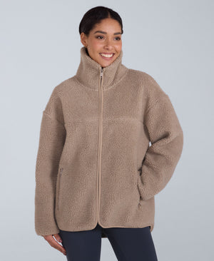 Anna Womens Borg Full Zip Fleece - Beige