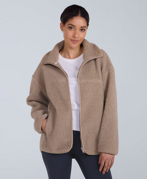 Anna Womens Borg Full Zip Fleece - Beige