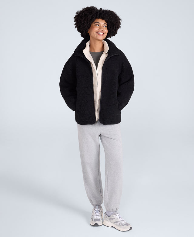 Anna Womens Borg Full Zip Fleece - Black