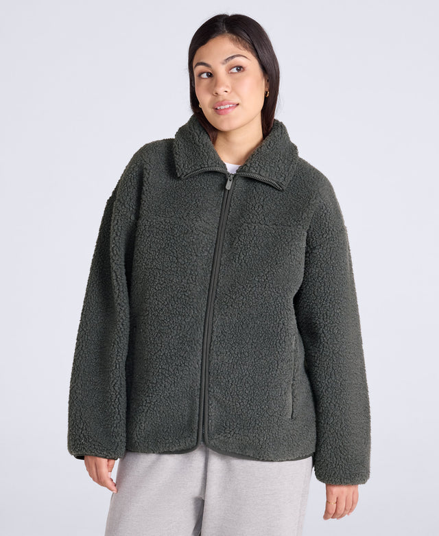 Anna Womens Borg Full Zip Fleece - Dark Green