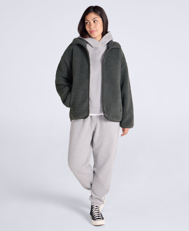 Anna Womens Borg Full Zip Fleece - Dark Green