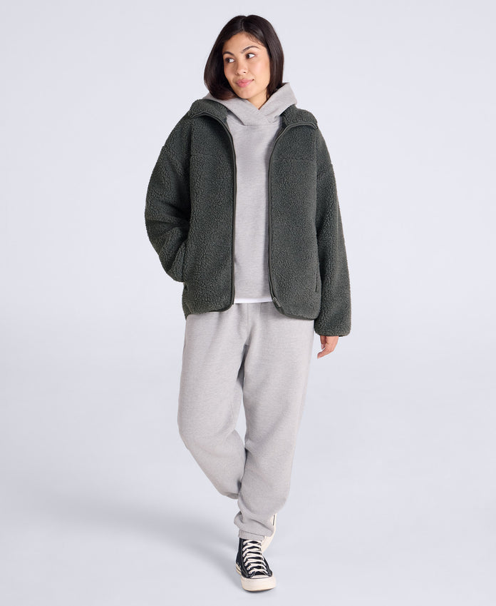 Anna Womens Borg Full Zip Fleece - Dark Green