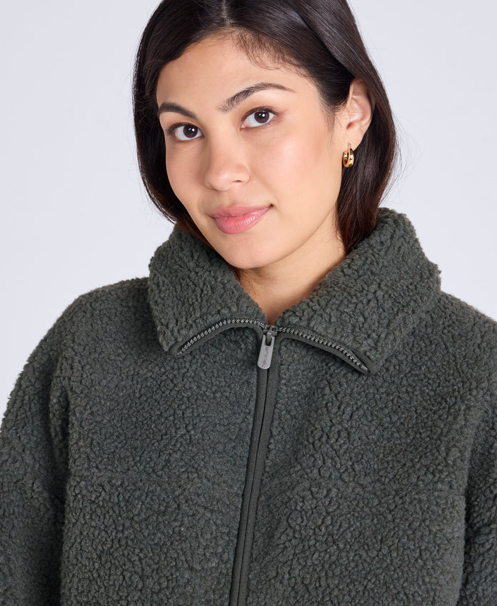 Anna Womens Borg Full Zip Fleece - Dark Green