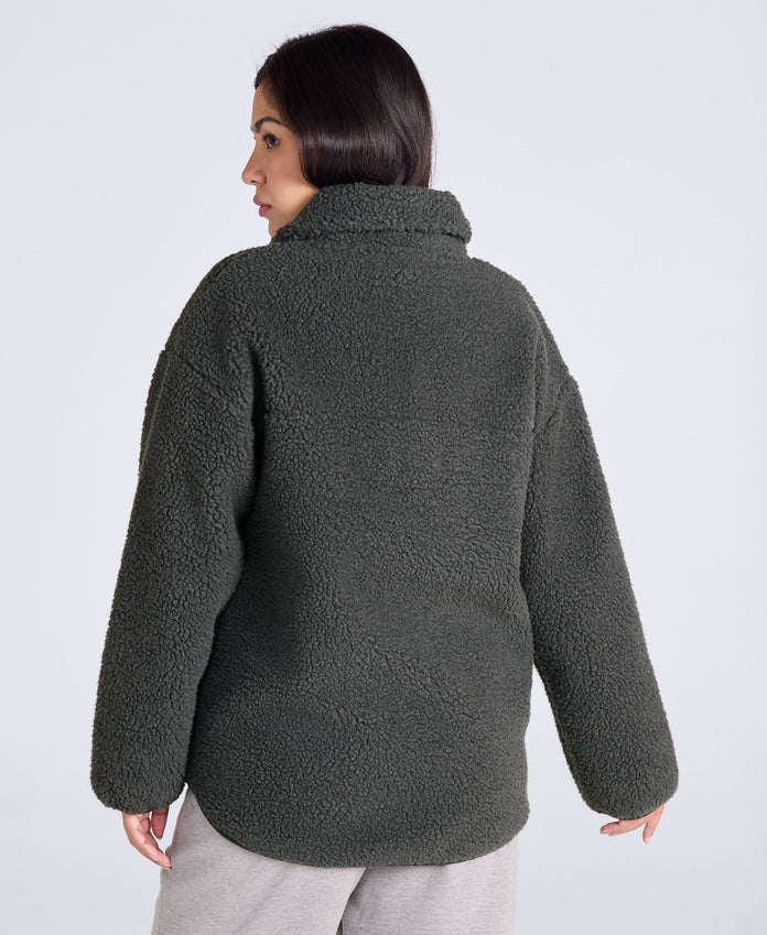 Anna Womens Borg Full Zip Fleece - Dark Green