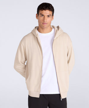 Icon Mens Logo Zip Through Hoodie - Beige