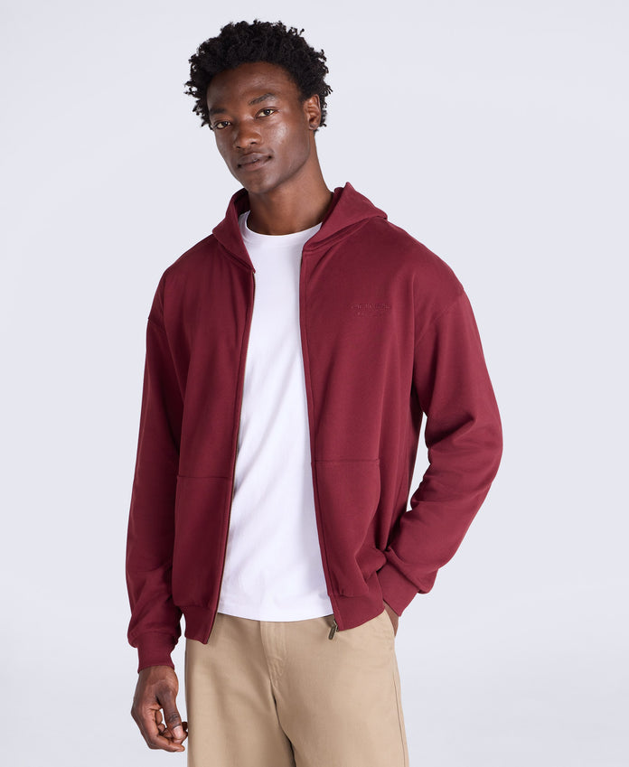 Icon Mens Logo Zip Through Hoodie - Burgundy
