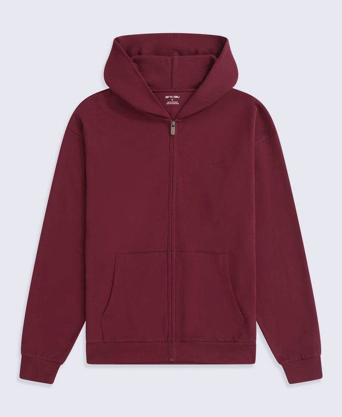 Icon Mens Logo Zip Through Hoodie - Burgundy