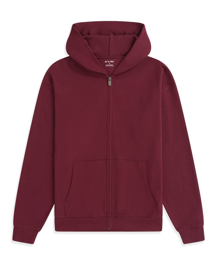 Icon Mens Logo Zip Through Hoodie - Burgundy