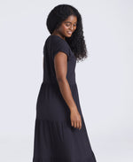 Jersey Womens Maxi Tiered Dress - Black