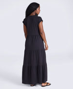 Jersey Womens Maxi Tiered Dress - Black
