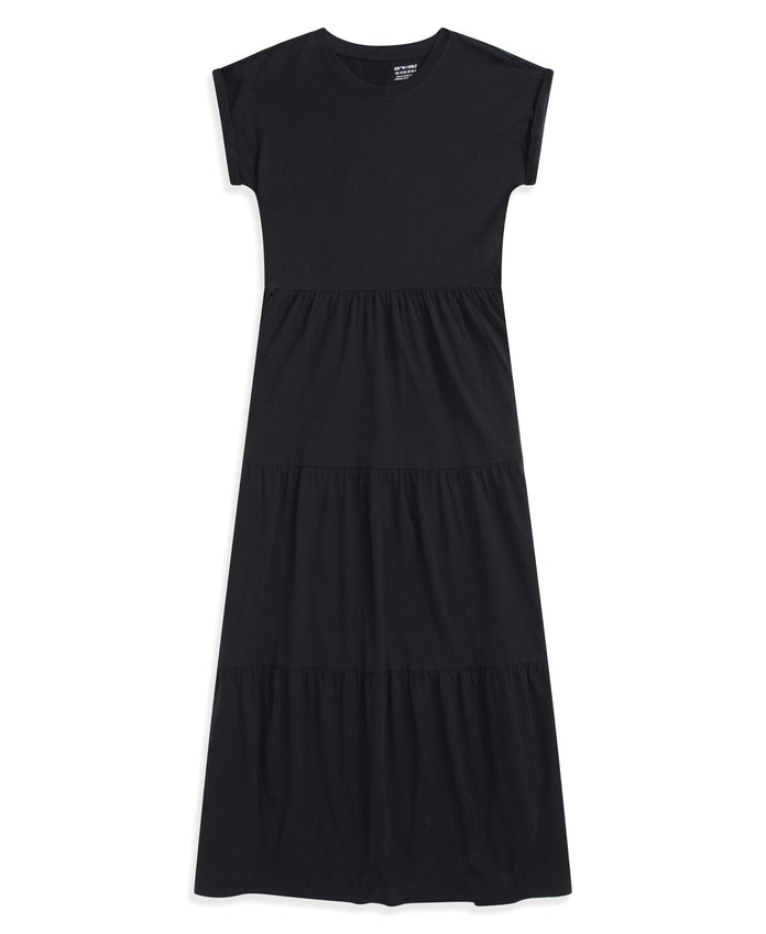 Jersey Womens Maxi Tiered Dress - Black