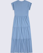 Jersey Womens Maxi Tiered Dress - Corn Blue