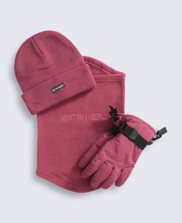 Polar Kids Waterproof Ski Glove & Accessories Set - Berry