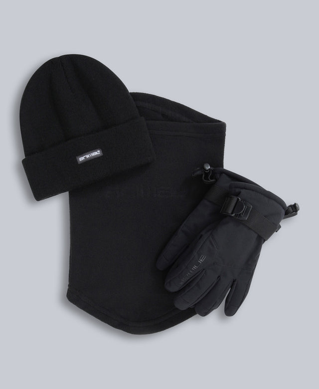 Polar Kids Waterproof Ski Glove & Accessories Set - Black