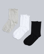 Isla Womens Roll Hem Mid Calf Socks- 3 Packs - Dark Grey
