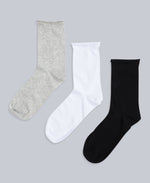 Isla Womens Roll Hem Mid Calf Socks- 3 Packs - Dark Grey