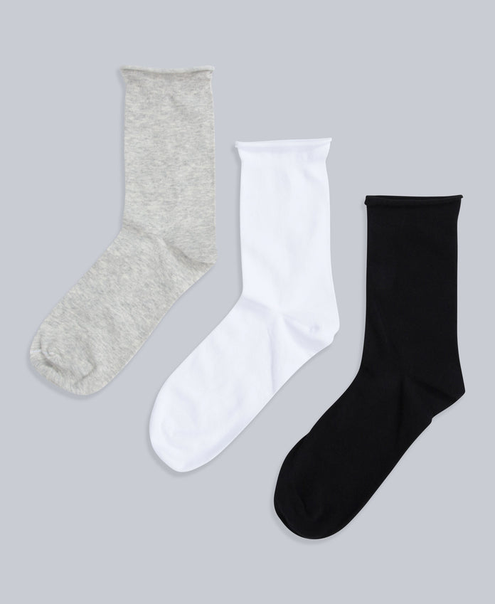 Isla Womens Roll Hem Mid Calf Socks- 3 Packs - Dark Grey