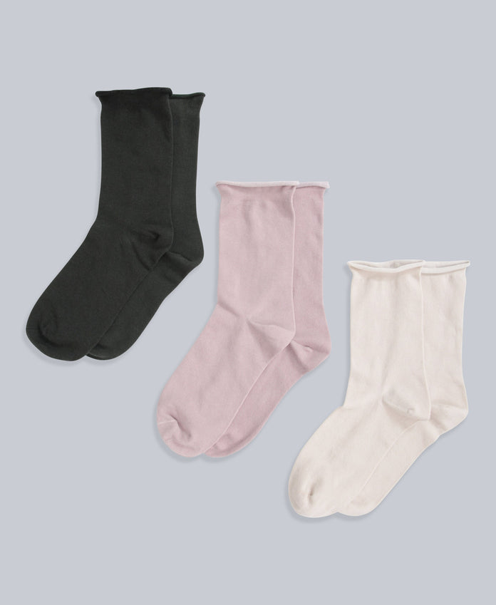 Isla Womens Roll Hem Mid Calf Socks- 3 Packs - Green