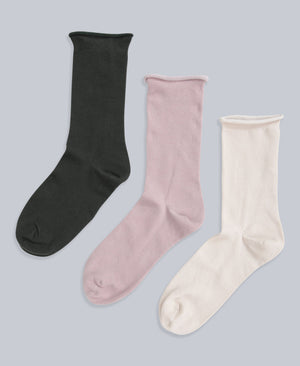 Isla Womens Roll Hem Mid Calf Socks- 3 Packs - Green