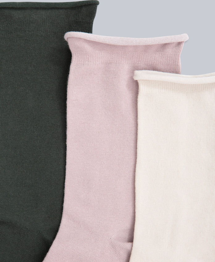Isla Womens Roll Hem Mid Calf Socks- 3 Packs - Green
