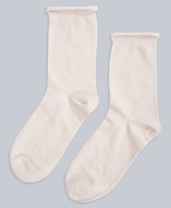 Isla Womens Roll Hem Mid Calf Socks- 3 Packs - Light Beige