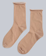 Isla Womens Roll Hem Mid Calf Socks- 3 Packs - Light Beige