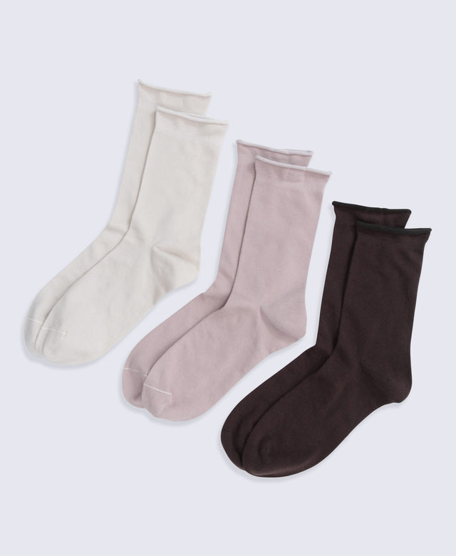 Isla Womens Roll Hem Mid Calf Socks- 3 Packs - Mixed